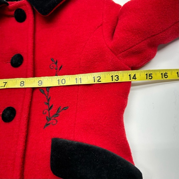 London Fog Red Wool Blend Coat with Black Velvet Trim Embroidered Details 3T - Picture 13 of 16